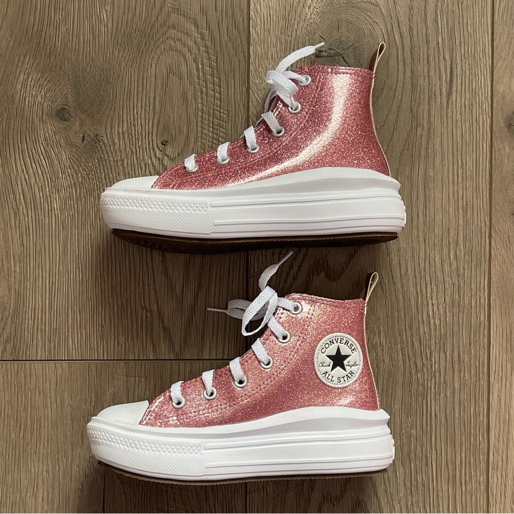 Converse All Star Pink Glitter Move Toddler Size 13 Platform High Top Sneakers - Picture 3 of 10